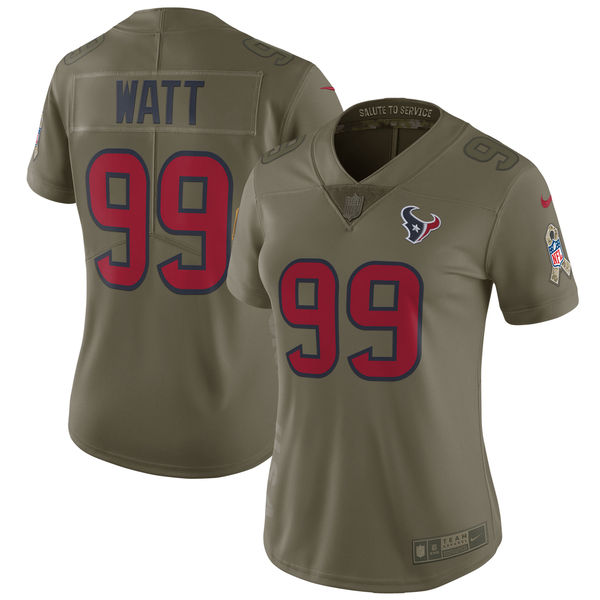 Women Houston Texans #99 Watt Nike Olive Salute To Service Limited NFL Jerseys->women nfl jersey->Women Jersey